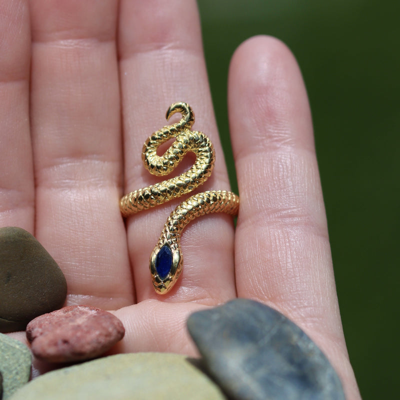 Vintage Solid 14k Yellow Gold Diamond Snake Serpent Ring - Yourgreatfinds
